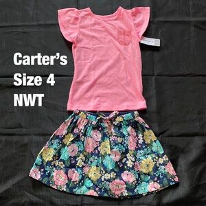 Carter’s Girl Size 4  Three piece Shirt, Skirt & Short Set, NWT
